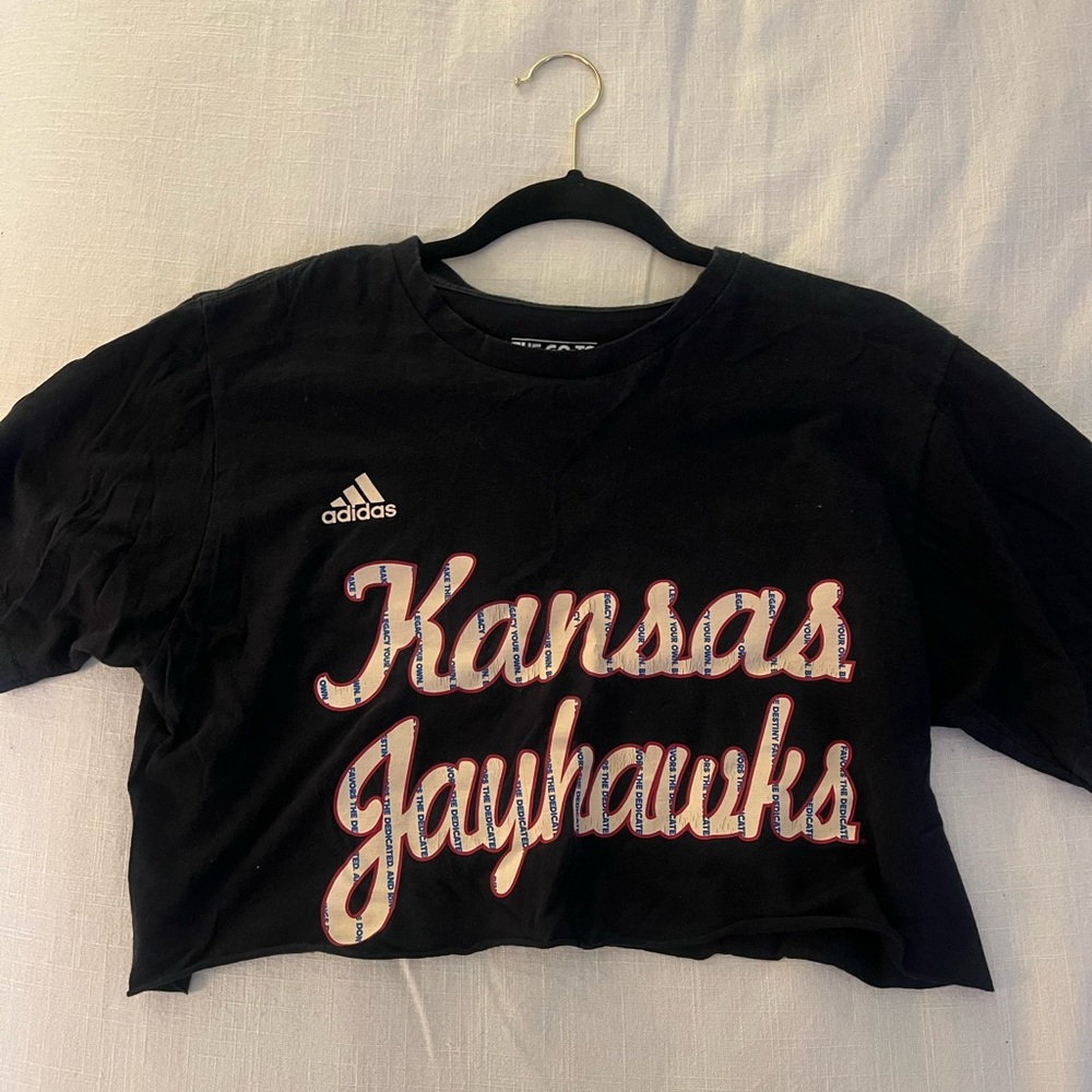 Adidas Black Kansas Jayhawks Cropped Tee